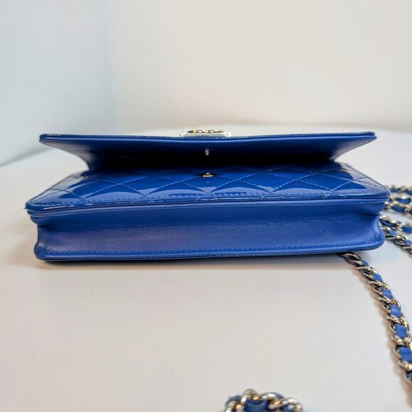 Chanel Bright Blue Boy Patent Leather Wallet On Chain (WOC) - Picture 8 of 16